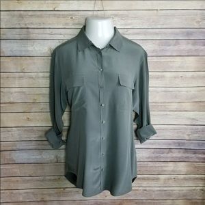 Equipment Army Green Silk Signature Shirt